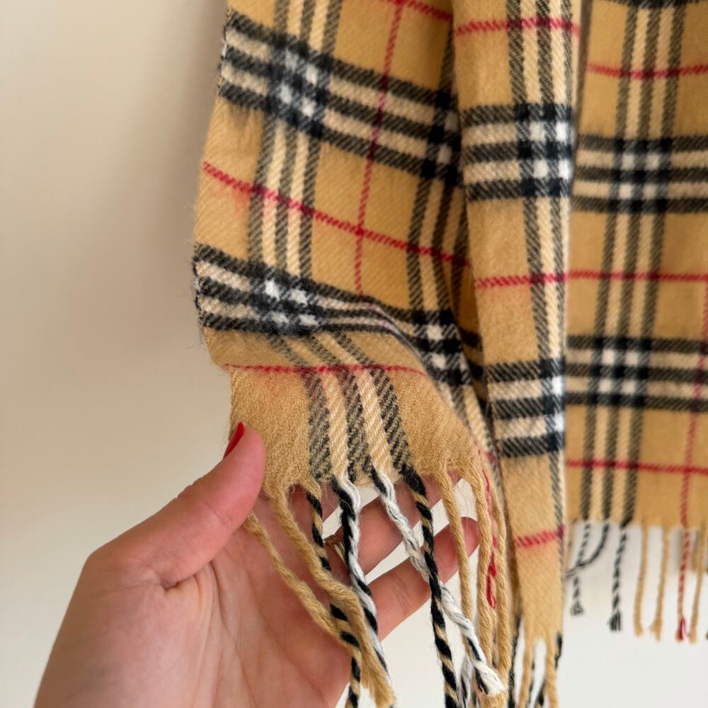 Burberry Nova Checkered Pattern Fringe Rectangle Scarf Brown One Size - Picture 4 of 5